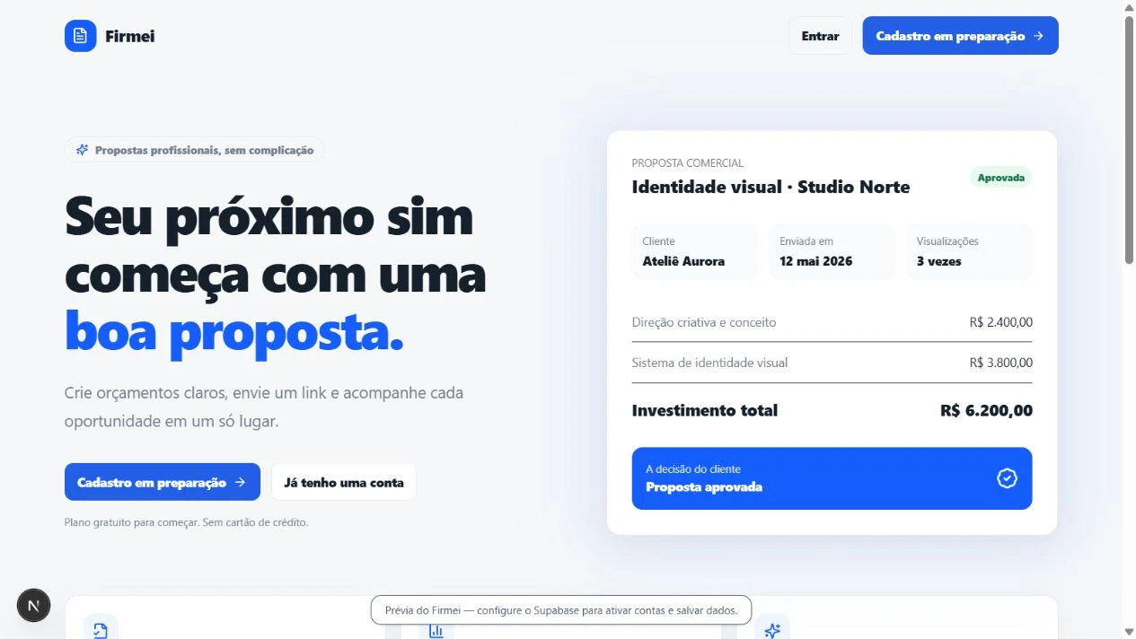 Página pública com exemplo de proposta comercial